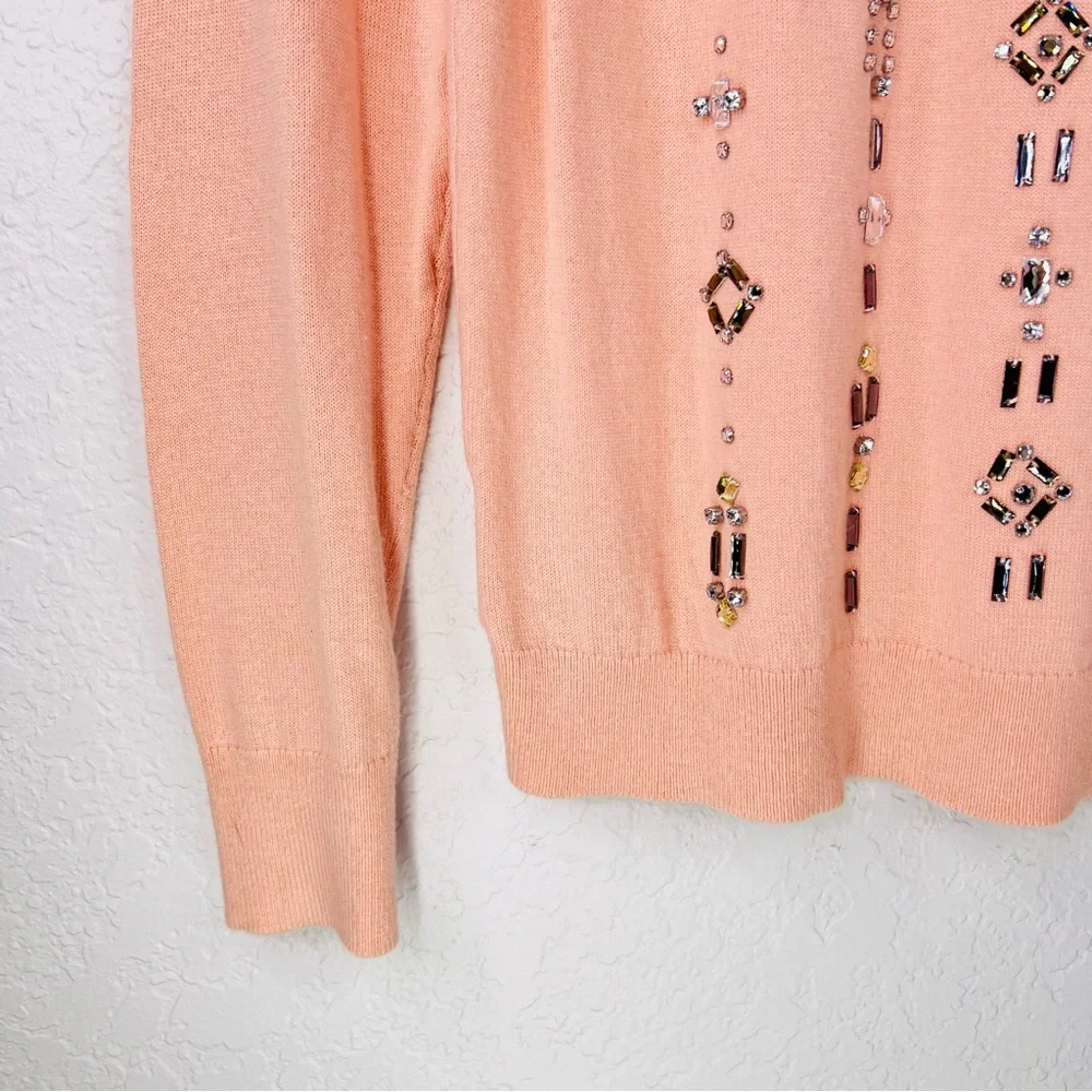Ann Taylor Blush Pink Gemstone Embellished Wool Blend Knit Crew Neck Sweater